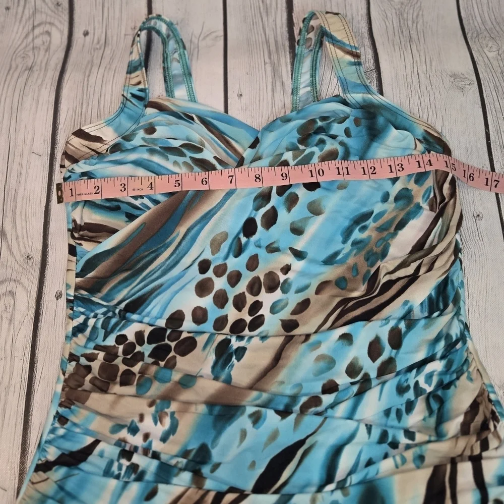 Miraclesuit Escape Animal Print Aqua Turquoise One Piece Swimsuit Size 16